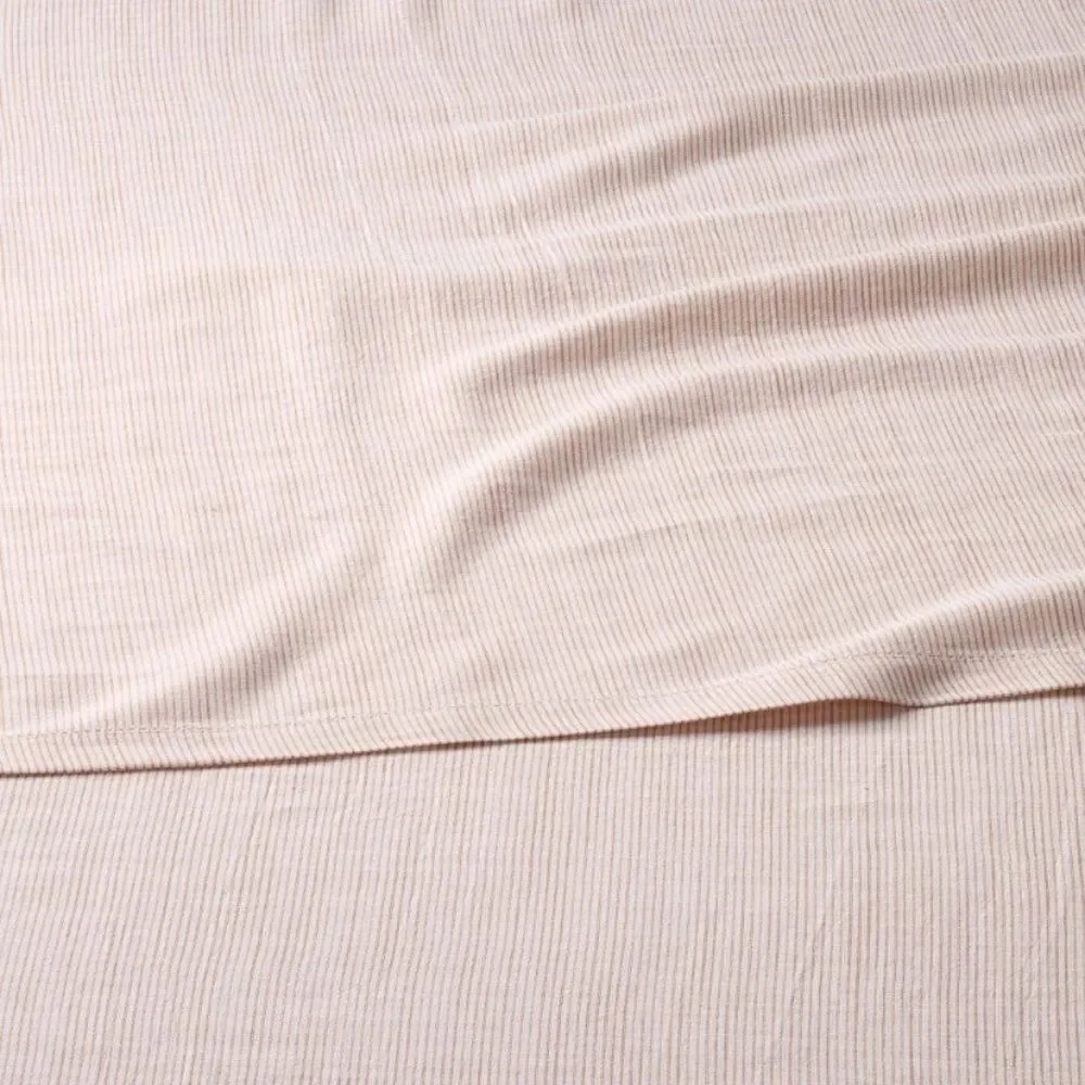 Hearth & Hand Micro Stripes Soft Neutral Rust Color Linen Blend Bedding Sheets